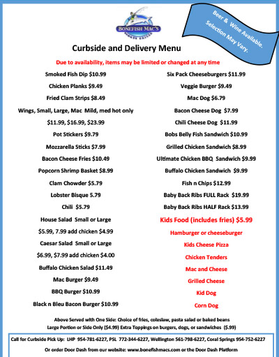 Curbside & Delivery Menu